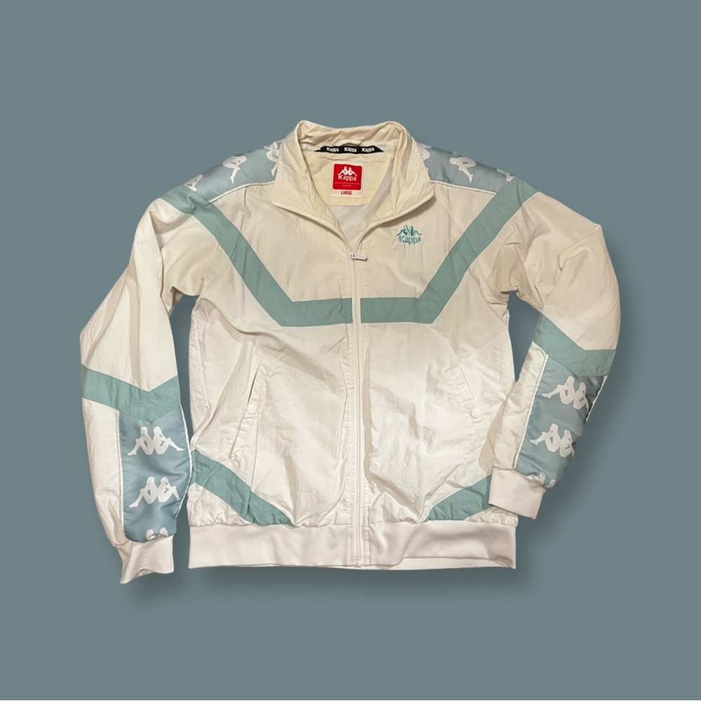 SOLD Kappa Women's White and Light Blue Bomber Jacket